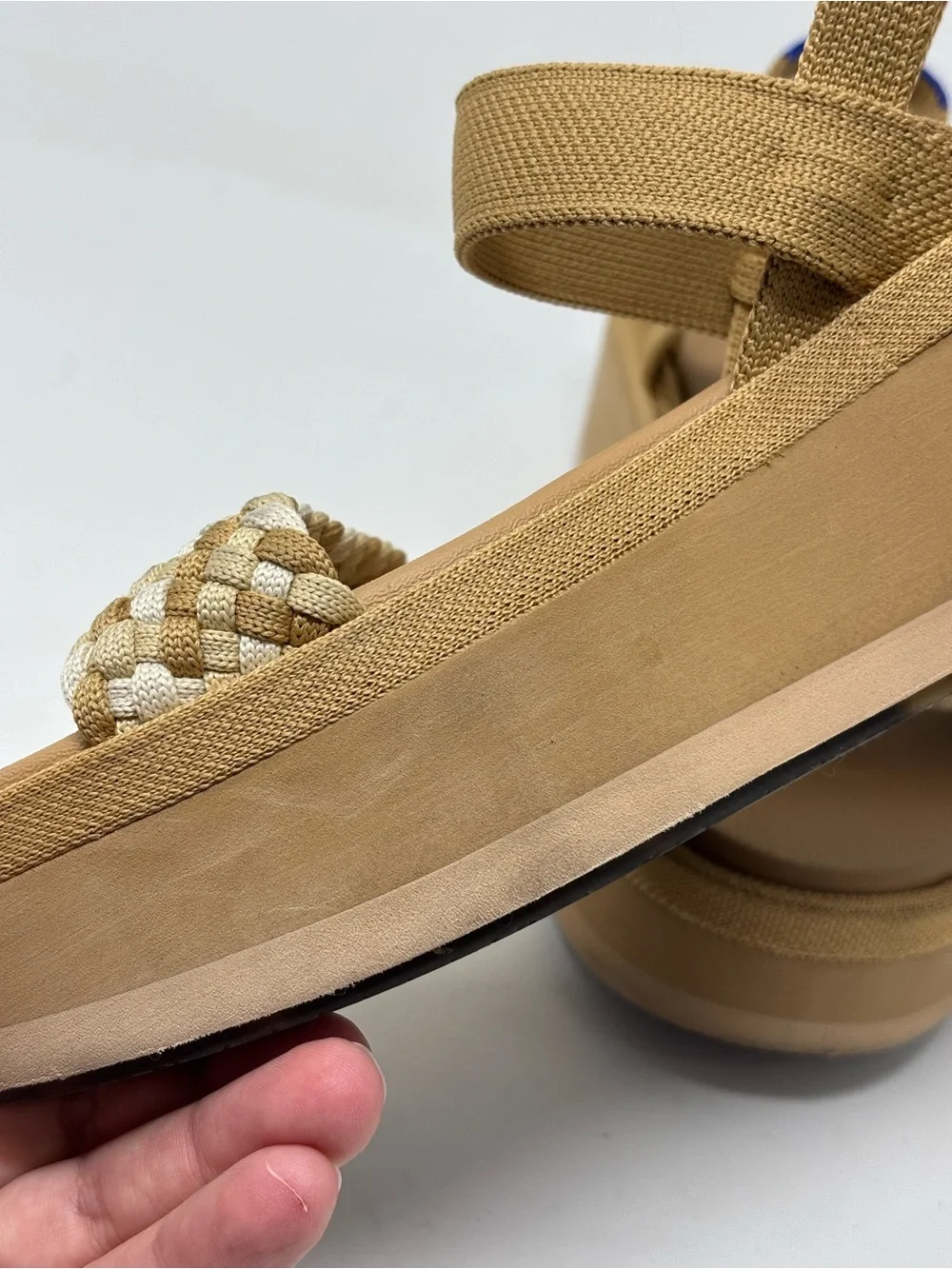 Rothy's Tan Woven Strap Platform Wedges